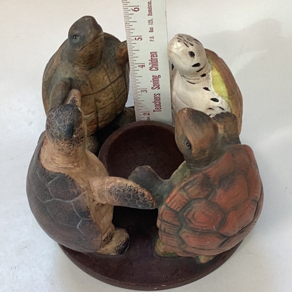 2002 Penco Circle Of Friends Turtle Quartet Holding Hands Rustic Candle Holder - Picture 6 of 10